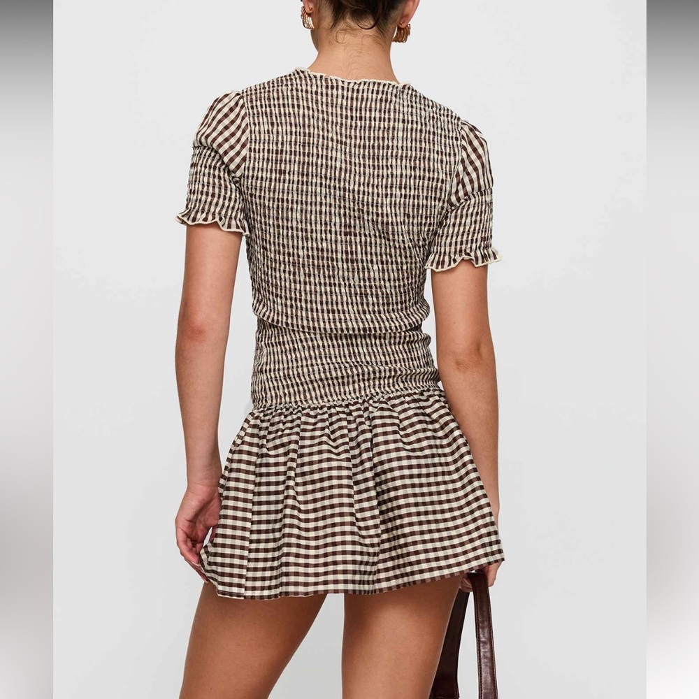 Princess Polly Brown and White Gingham Mini Dress - Picture 2 of 7